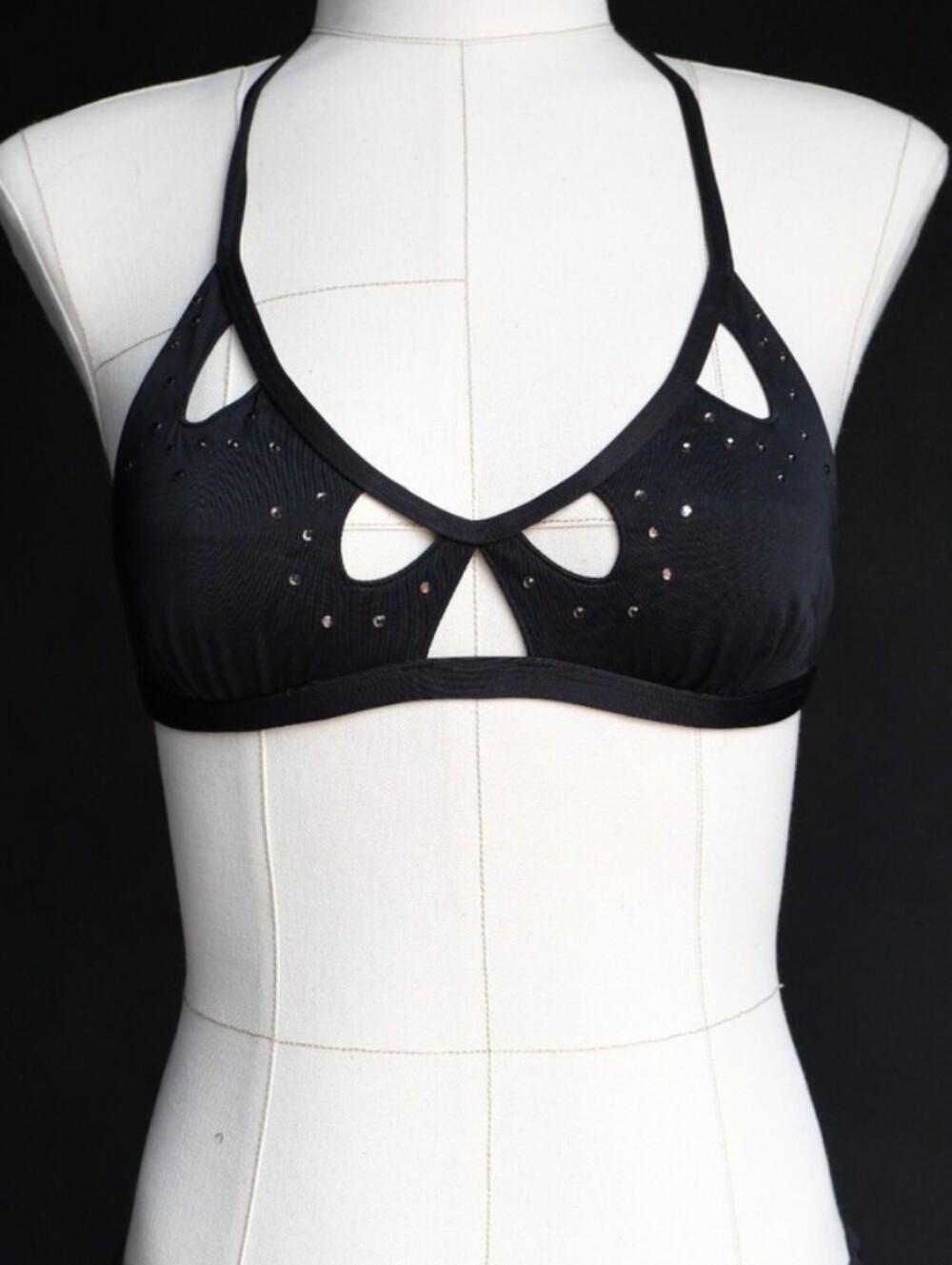 Vintage Y2K VS Black Cutout Embellished Bikini Top